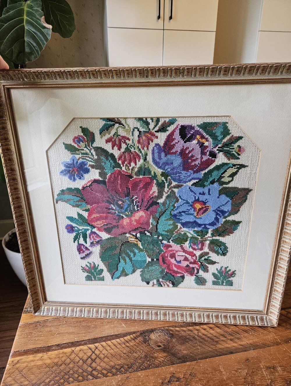 Vintage Flower Needlepoint Art